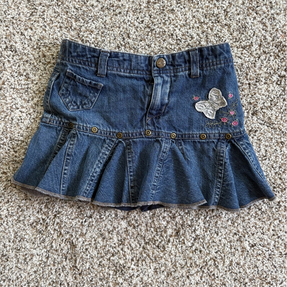 Vintage Faded Glory Blue Denim Skirt with Butterfly Detail